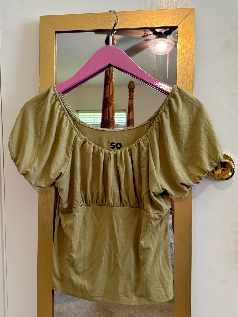 SO Olive Green Puff-Sleeve Blouse